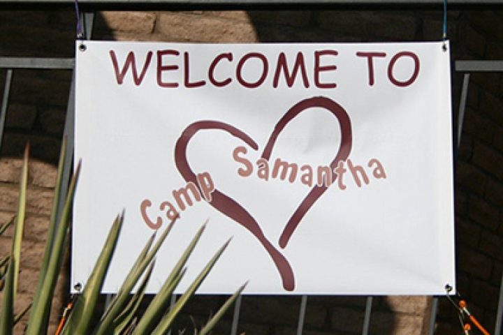 Welcome sign for Camp Samantha at Spirit in the Desert
