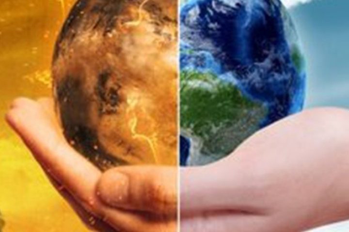 Climate Theater image of a hand holding the earth
