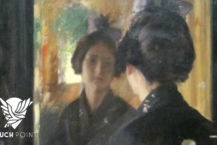 Save Me from Myself Touchpoint, painting by David Muirhead of woman looking at herself in the mirror