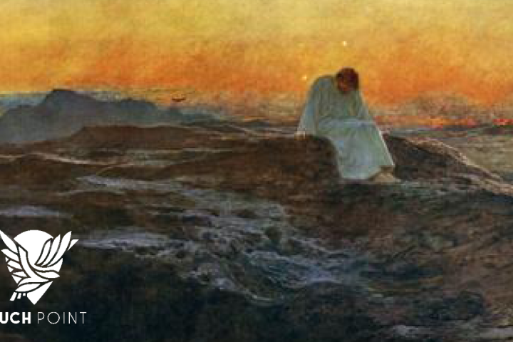 Touchpoint: Jesus went away to a solitary place. Image is a painting by Briton Riviere called Christ in the Wilderness (1899)