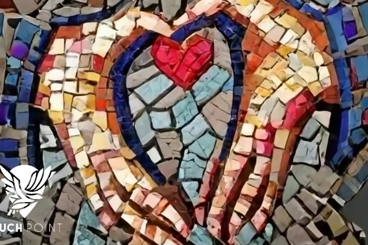 Touchpoint: Abide in My Love; mosaic image of two hands folding a heart