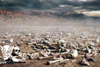 Touchpoint: Valley of Dry Bones; image of skeletons on a desert floor